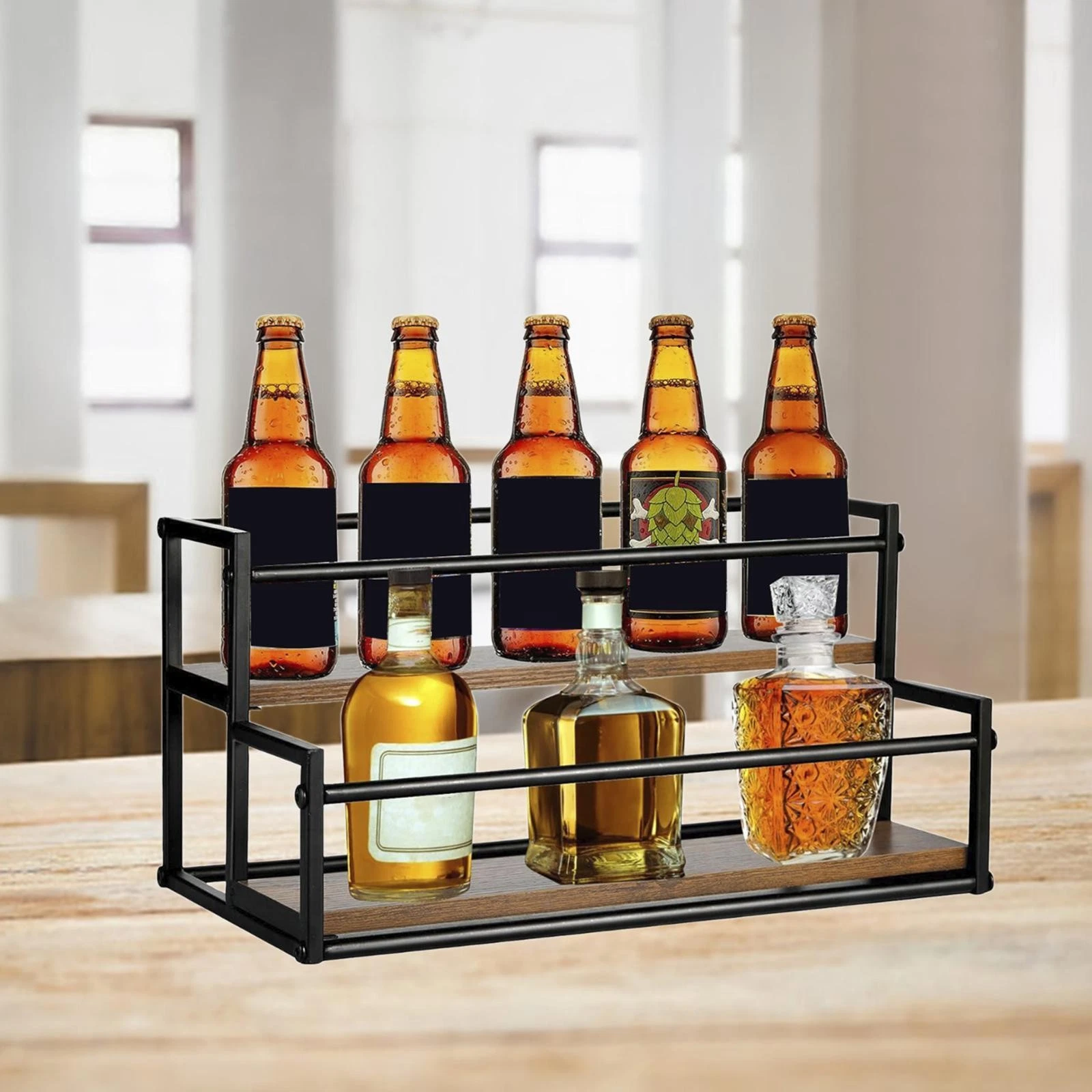 Coffee Syrup Rack Organizer 2 Tier Wine Rack for Coffee Bar Tabletop Pantry