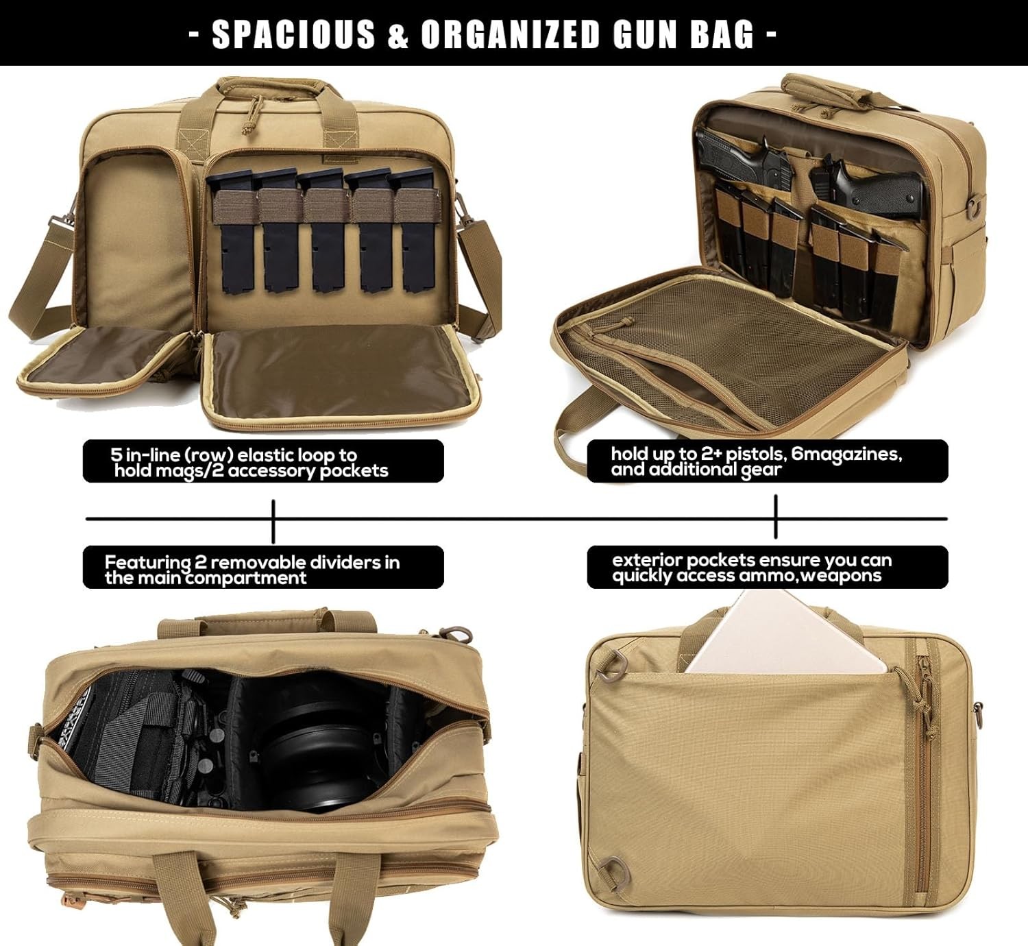 Tactical Gun Range Bag for Handguns and Ammo Pistol Case Shooting Range Backpack