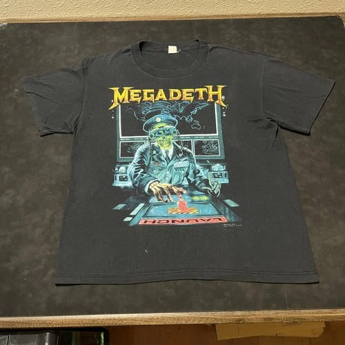 Megadeth Sportswear Shirt Mens Large Black Tour 1990s vintage concert t-shirt, vintage, size L, single stitch, B+ condition