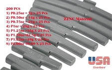 200 Pcs CLIP-ON ZINC WEIGHT BALANCE P STYLE .25 .50 .75 1.00 1.25 1.5 1.75 2 oz