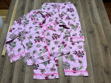 Sleepwear Set Women's Size Medium Pink Floral Long Sleeve Button Up  Pants