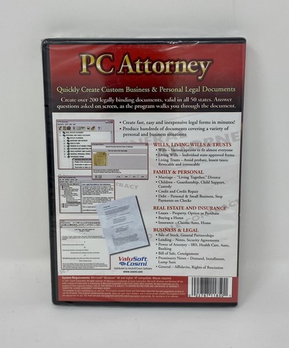 PC Attorney - Create Over 200 Legal Documents PC CD-ROM Software, WIN 98/XP *New - Afbeelding 2 van 3