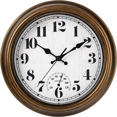 Classic Waterproof 12'' Bronze Analog Wall Clock with Thermometer for Every Room