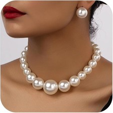 Faux Pearl Choker Necklaces for Women Big Necklace Chunky Pearl...