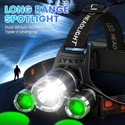 Hunting Green Light Rechargeable Headlamp 4 Lighting Modes For Stains Detection
