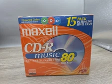 NEW MAXELL CD-R~80 Min MUSIC DISCS 3 Assort Colors~15 Pk Slim Jewel Cases~SEALED