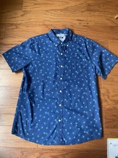 IZOD Men  s Blue Button Up Short Sleeve Shirt All Over Palm Trees Size Large