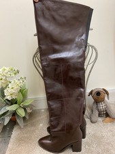 Brown Leather thigh High Heeled Boots BNWT Rrp £180 Size 5