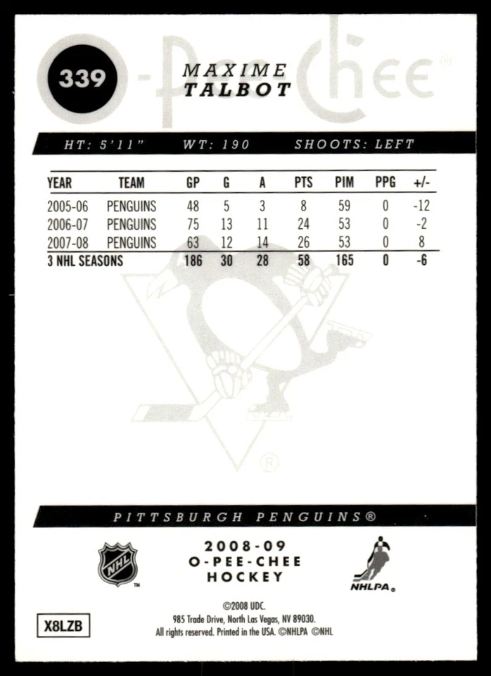 2008-09 O-Pee-Chee Metal Maxime Talbot Pittsburgh Penguins #339 - Image 2 of 2