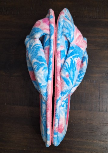 Lilly Pulitzer Printed Velour Slipper Bondi Blue My Little Peony Sz 7/8 EUC - Picture 4 of 10