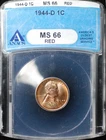 1944-D Lincoln Cent - ANACS MS66 red