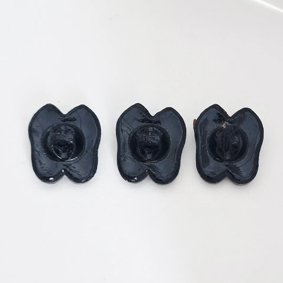 Antique/Vintage Glass Buttons Pair Of Shoes Black Glass 3 Pcs 14mm - Image 4 of 4