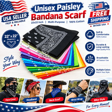 Unisex Paisley Bandana Scarf 22x22 Headband Biker Wrist Wrap Cowboy Handkerchief