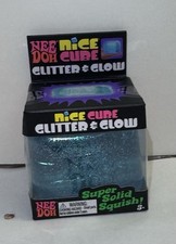 NeeDoh Nice Cube Glitter Glow PURPLE or BLUE Schylling NEW Super Solid Squish
