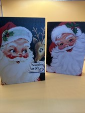 MCM Look Santa Claus Wooden Wall Decor Plaques Set Of 2 - NEW