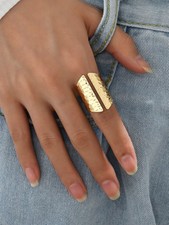 Yellow Gold Open Hammered Asymmetrical Geometric Wide Band Ring One Size