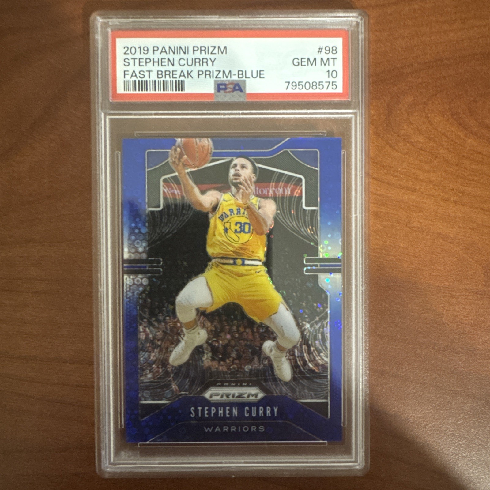 2019 PANINI PRIZM STEPHEN CURRY #90 - FAST BREAK BLUE #d/175 PSA 10 GEM MINT