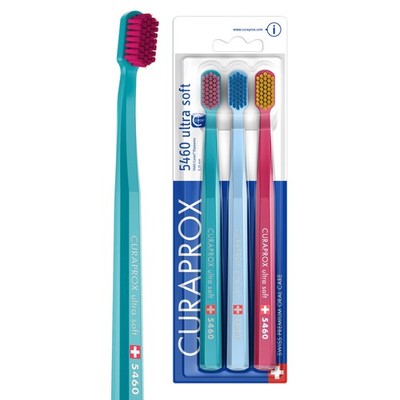 Curaprox CS 5460 Ultra-Soft Toothbrush, Turquoise/Lightblue/Magenta, 3-Pack