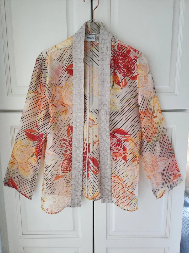 Topper abierto Chicos 100 % seda 1 M 8 10 rojo amarillo floral transparente tejido manga larga Foto 2 de 4