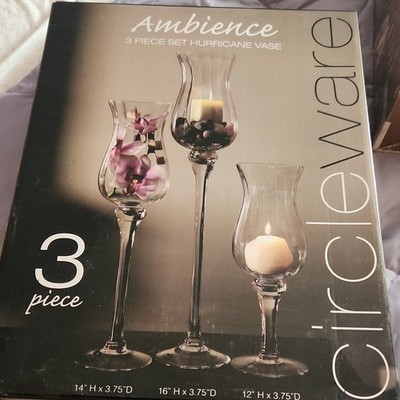 Circleware Ambience 3 Piece Hurricane Vase Glass Candle Holder Set, Clear