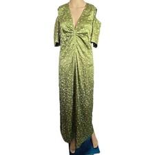 GANNI POLKA DOT LIME GREEN COLD SHOULDER MAXI DRESS sz 38 =6-8 US