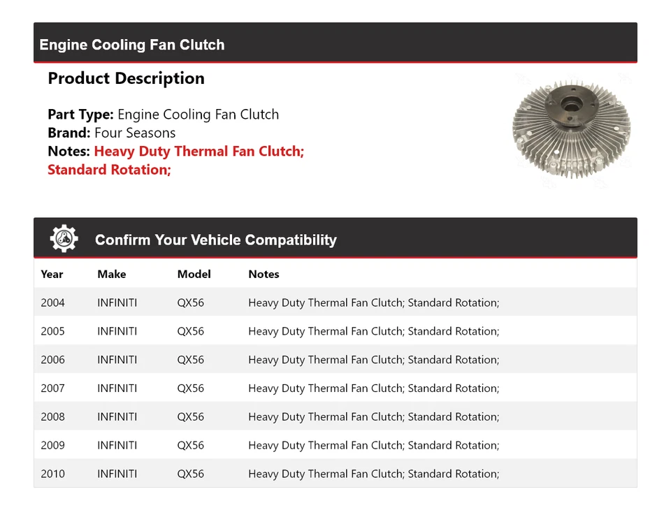 Embrague ventilador refrigeración motor Infiniti QX56 2004-2010 4 estaciones 2005 2006 2007 Foto 2 de 4