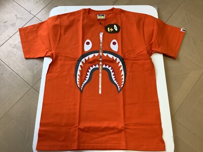 Authentic a bathing ape bape shark tee t shirt orange men's L new