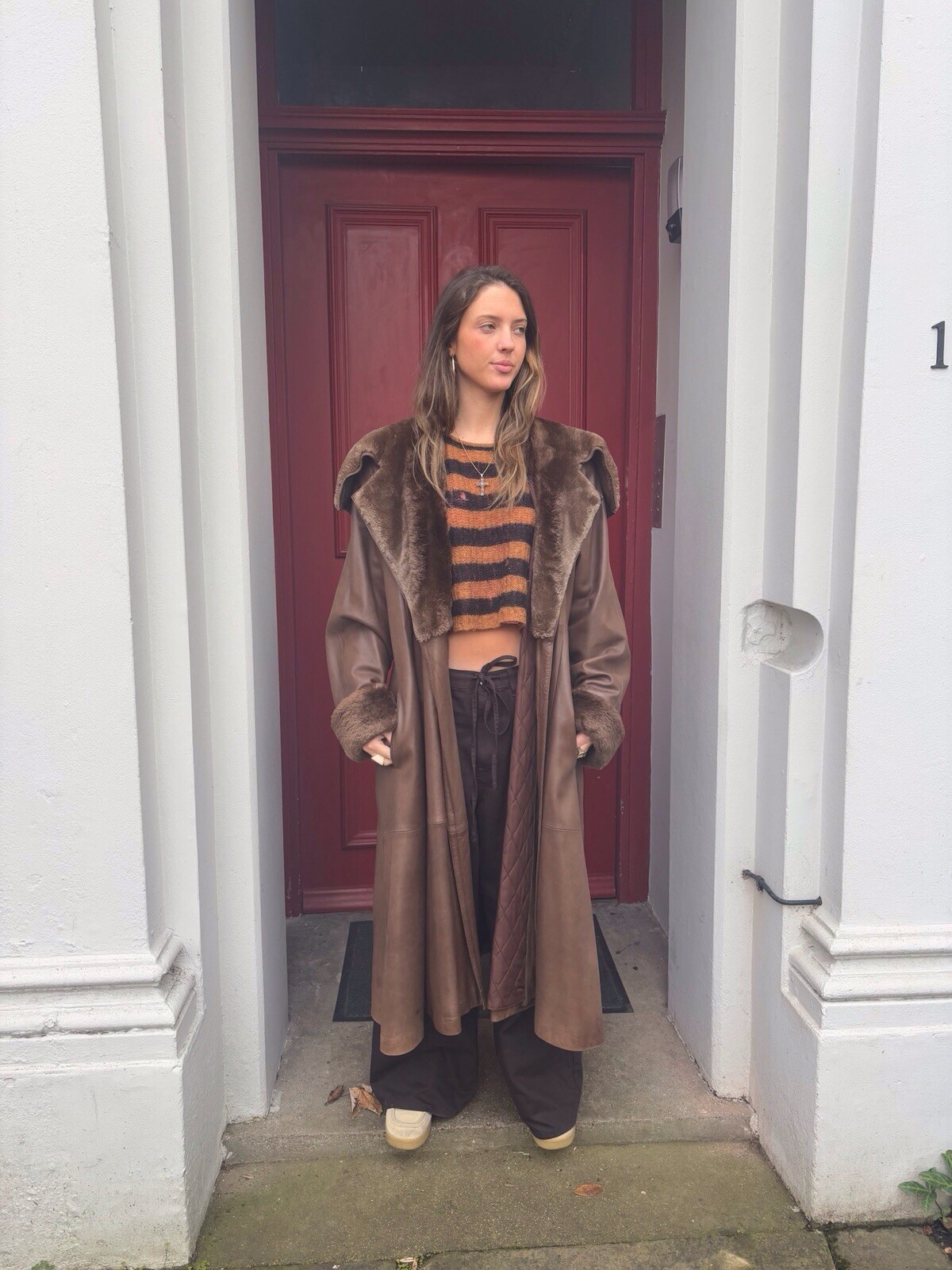 90s LOEWE Chocolate Brown Leather Coat RARE image 2