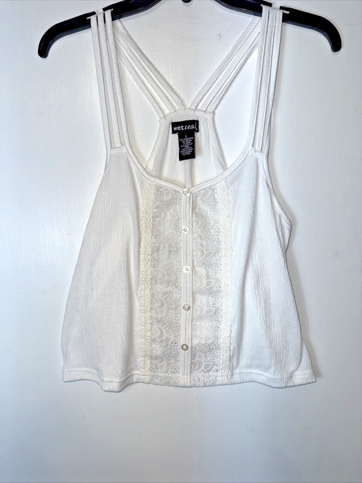 Wet Seal Crop Tank White Lace Front Y2K Size Large  Boho Summertime
