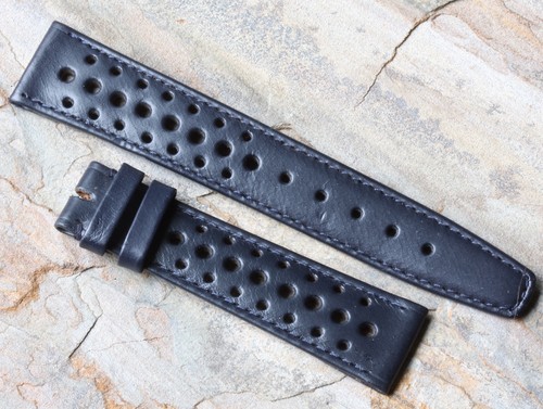 That 1960s/70s unique shade of blue vintage Swiss leather NOS 19mm rally band - Picture 2 of 3