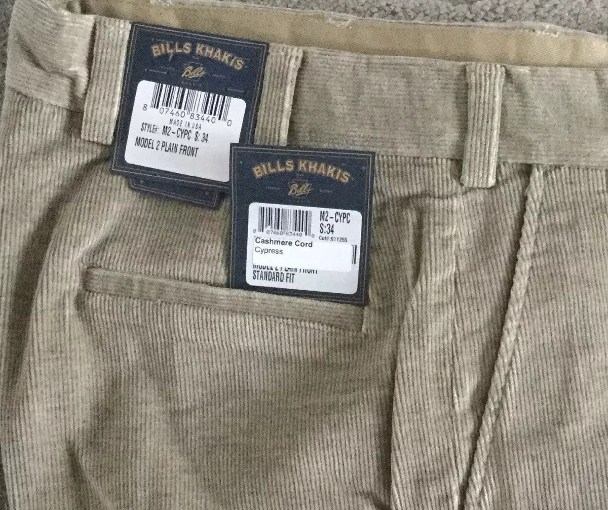 NWT-Bills khakis M2-CYPC SZ 34 PLAIN CASHMERE CORDUROY CYPRESS $165