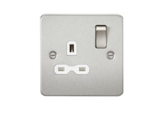 Image of Flat plate 13A 1G DP switched socket - brushed chrome with white insert