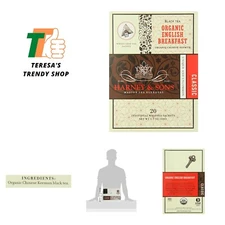 Organic English Breakfast | 20 Wrapped Sachets, 20 Count Pack of 6, 100% Pure...