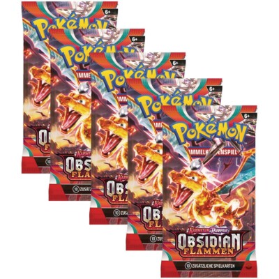 Pokemon 5x Obsidianflammen Booster Pack's NEU & OVP DEUTSCH Karmesin & Purpur