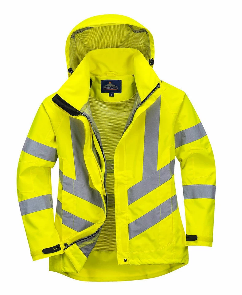 Portwest LW70 Ladies Breathable Safety Work Rain Jacket in Reflective HiVis ANSI - Image 2 of 4