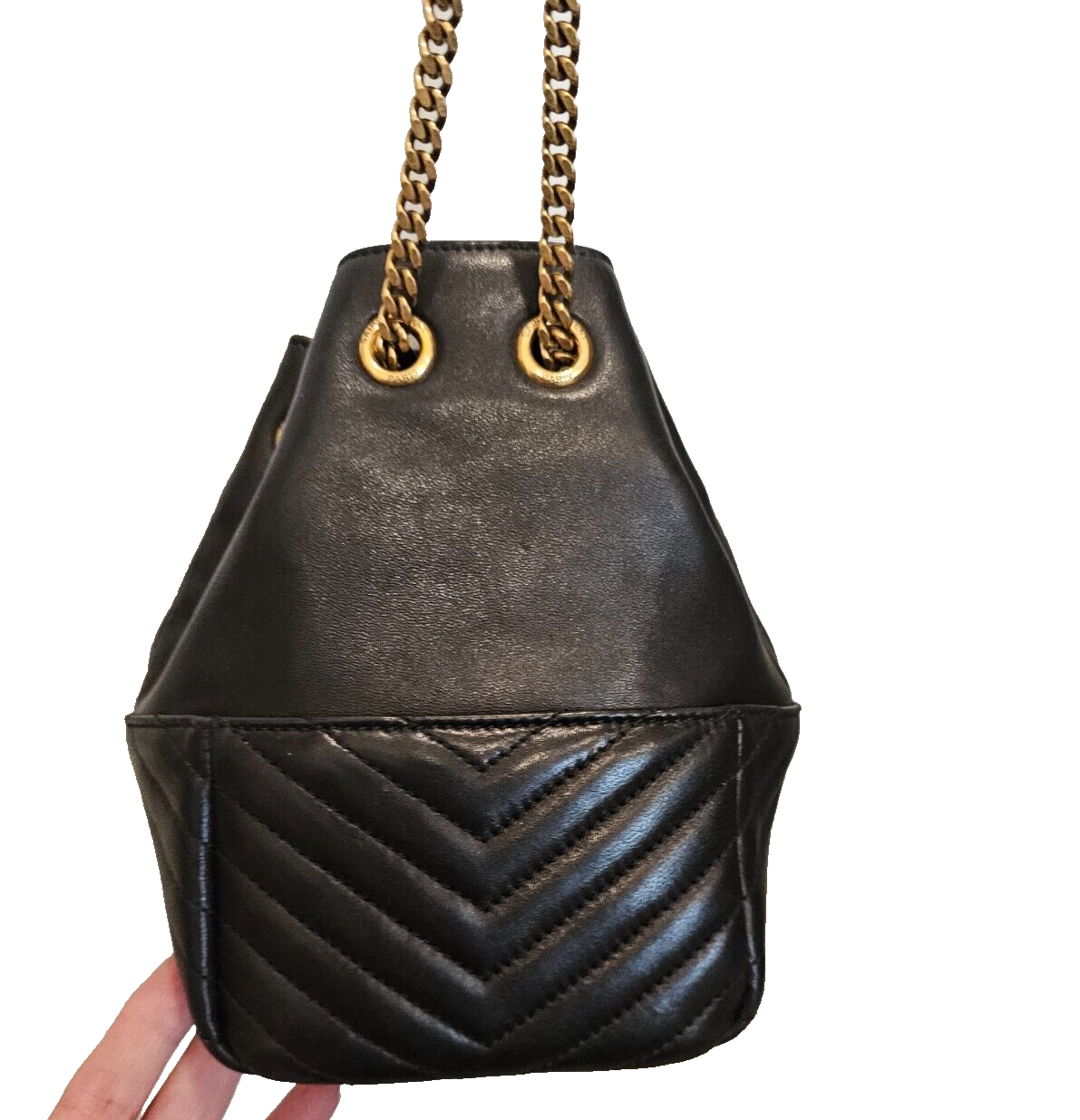 SAINT LAURENT Borsa a secchiello tracolla nera Mini Joe in pelle matelassé