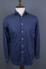 Eton Contemporary Blue Dotted Signature Twill Button Dress Shirt Size 40 / 15.75