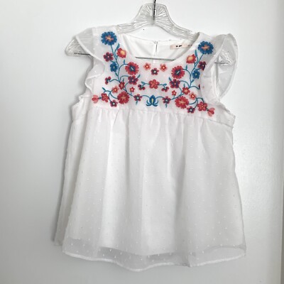 Mi Ami Top Embroidered Babydoll Sz XS White Sheer Polka Dot Floral Ruffle Shirt