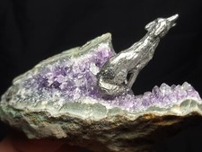Fantasy Pewter Mining Scene on Amethyst Crystal, Made in USA (6.7 oz) B6