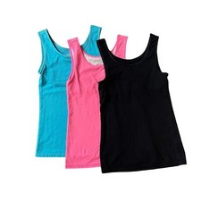 Girls 8 Justice Set Lot of 3 Built in Bra Tank Stretch Tank Tops Blue Pink Black