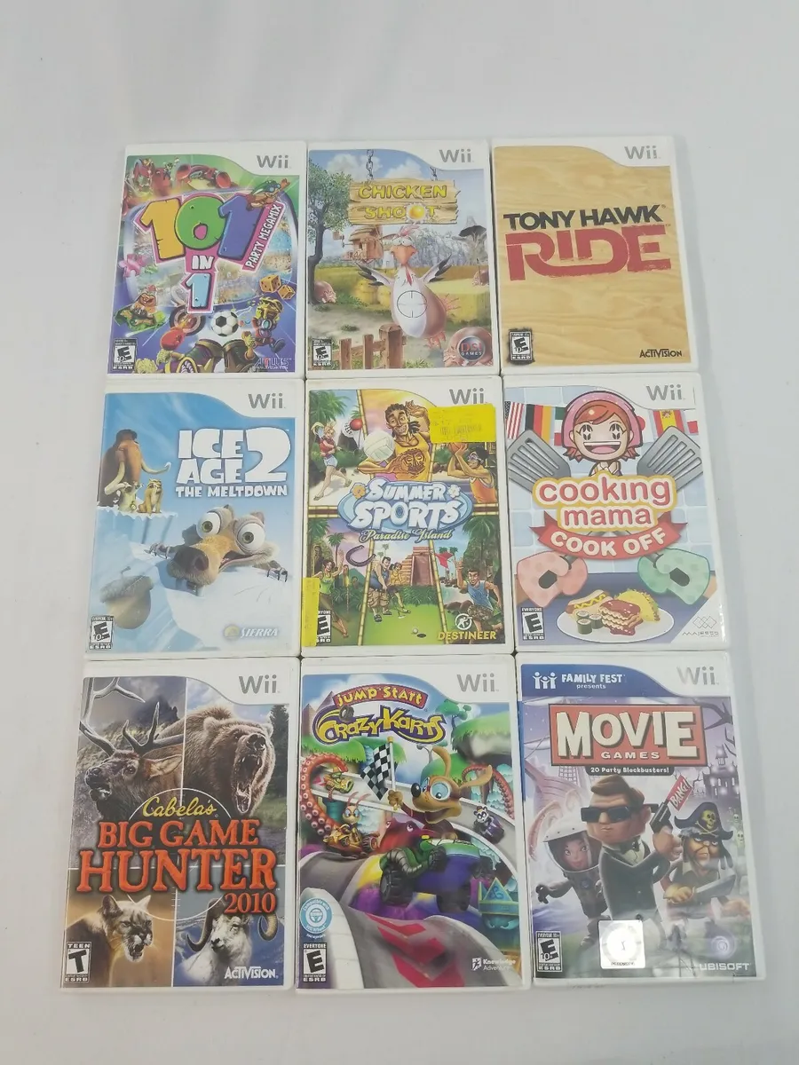 9 Wii Games Crazy Karts, Big Game Hunter, Summer Sports, Cook Off, Ride,  Ice Age