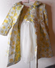 2pc Bonnie Baby Shantung Girls 24 Mos Yellow Floral Dress Long Sleeve Coat READ