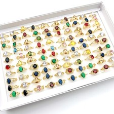 Wholesale 20/50/100pcs Rings For Women Silver Gold Plated Zircon Fashion Jewelry