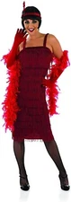 Women`s Fringed Red Flapper Dress + Gloves 1920s Charleston Gatsby Costume S-3XL