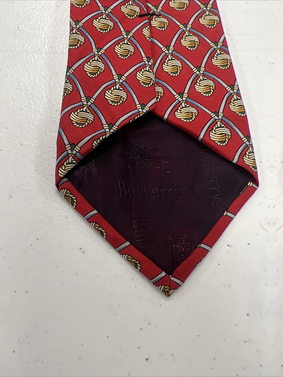 Burberry Men's Red Geometric Pattern Links Silk Neck Tie