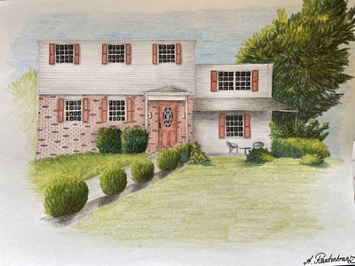 Home Illustration Personalized Custom Made Home Portrait Hand Drawn Handmade