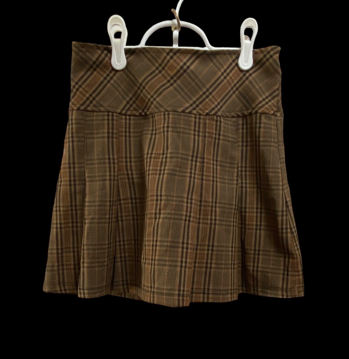 Girls's Skort Skirt Pull On Elastic Waist Pleated Brown Plaid Size