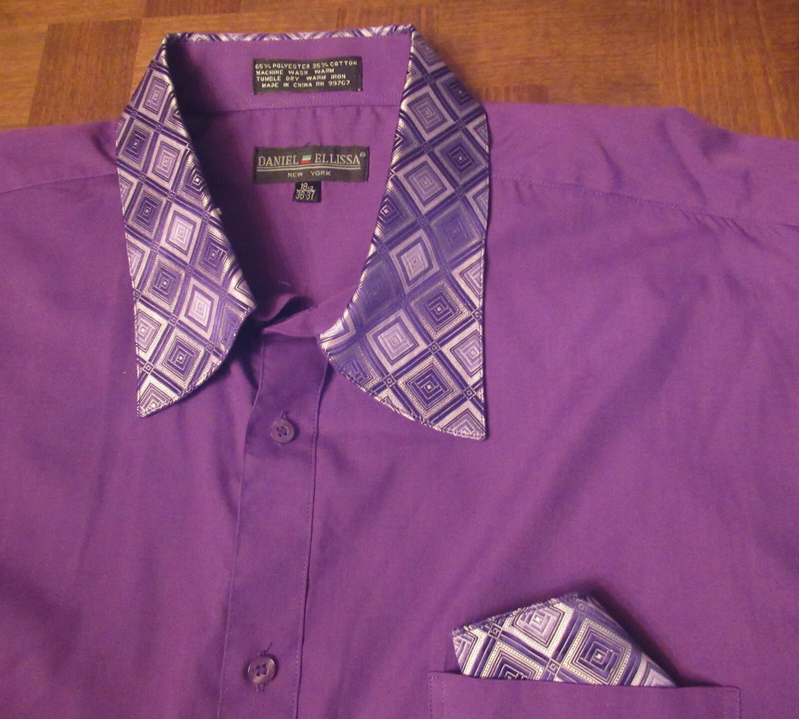 Daniel Ellissa geometric flip cuff long sleeve pocket square dress