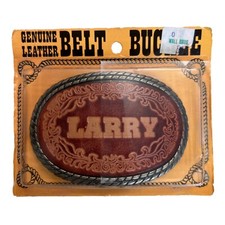 Belt Buckle Personalized LARRY - New NIP Vintage Western Cowboy Leather Gift
