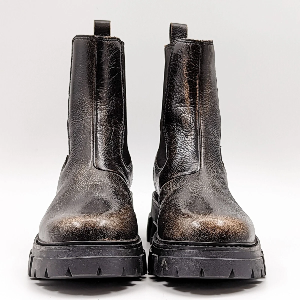 Ash Women Lloyd Distressed Brown Leather Platform Chelsea Boots